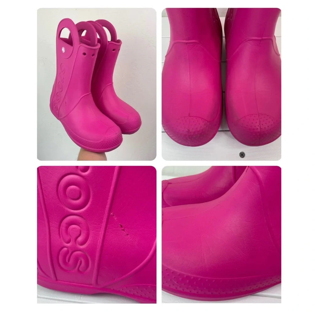 CROCS Big Kids’ Handle It Waterproof Rain Boot in Candy Pink Barbie Pink Size J3